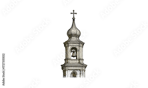 Vintage church bell tower illustration for religious and architectural design projects