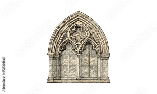 Elegant gothic window engraving for architectural design and historical decor inspiration