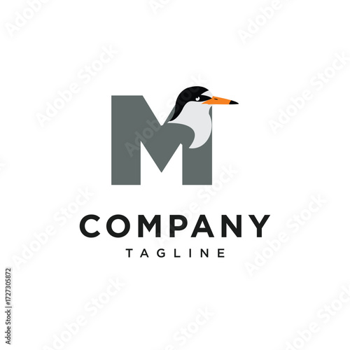 Letter M Sternula Albifrons Logo Icon Vector