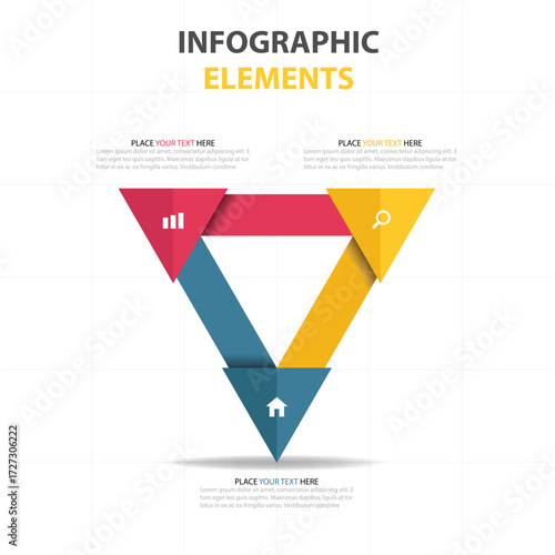 Abstract triangular infographic elements with three colorful sections for data visualization and presentation