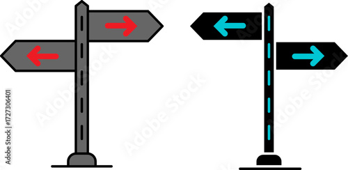 Directional signposts showing opposite choices