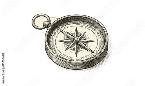 Intricate vintage compass engraving illustration for nautical design and exploration themes