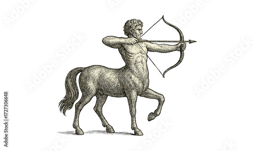 Engraved centaur illustration for mythology and fantasy art design