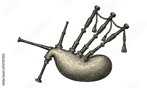 Vintage bagpipes illustration - classical musical instrument design for historical and artistic projects