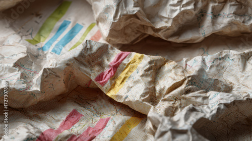 Crumpled drawing paper shows an emerging market debt chart with an abstract texture. wrinkled background concept about finance and business struggle creates feeling of stress