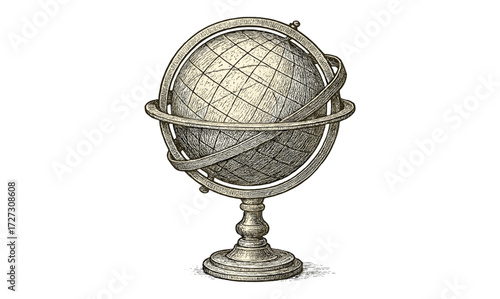 Vintage astronomical globe engraving for educational and decorative design