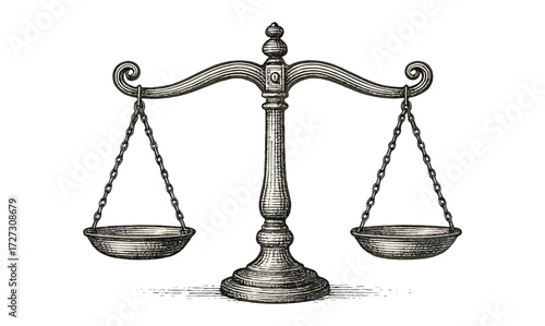 Vintage balance scales illustration for justice and weighing concepts
