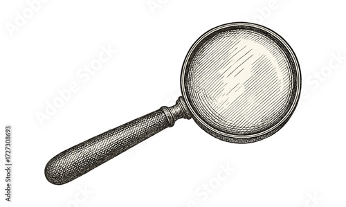Vintage magnifying glass engraving illustration for antique themed design and print projects