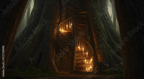 Spiral Staircase Inside Giant Hollow Tree