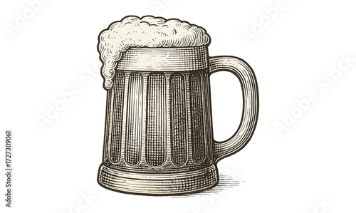 Vintage beer mug etching design for craft beverage branding and pub decor