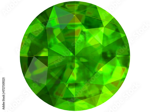green gemstone vector illustration, designed with intricate polygonal facets that mimic the brilliance of a real gemstone.