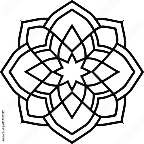 Detailed eightpointed star mandala, featuring a geometric design with triangular elements for spiritual or decorative purposes