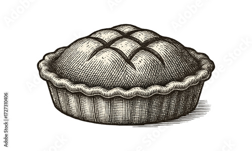 Vintage pie engraving illustration for culinary art and print design