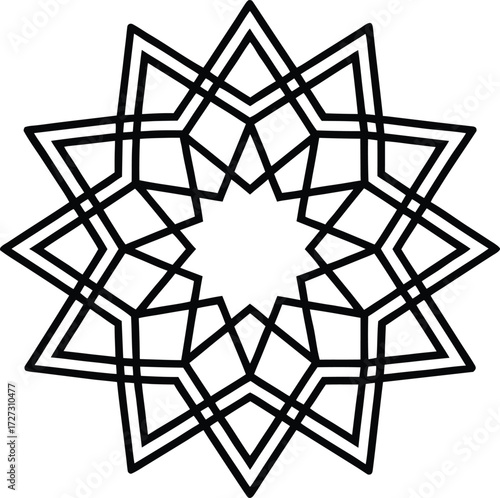 Complex geometric star shape a detailed design with overlapping lines and intricate patterns, creating a visually stunning and captivating image