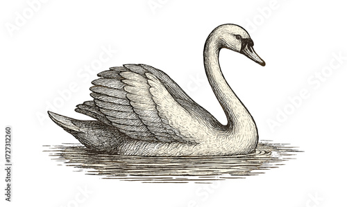 Elegant vintage swan engraving on gold background for classic design and decorative art