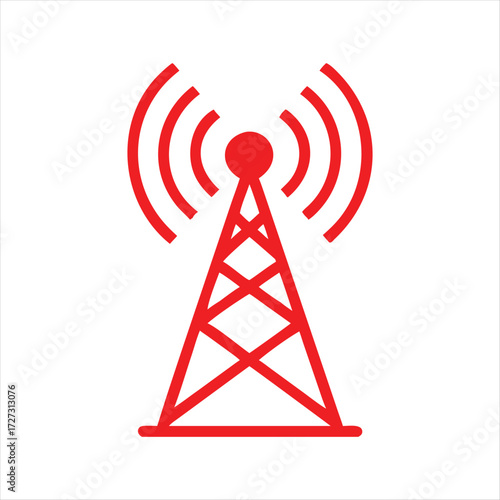 Red Communication Tower Icon – Minimal Vector Symbol for Wireless Signal, Network, and Broadcasting Themes