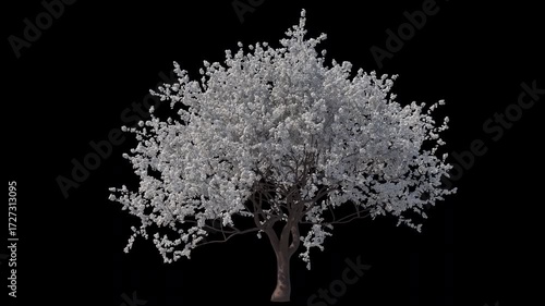 White Sakura Blossom with Soft Wind and Alpha Channel (ProRes, 4K).  3D generated FX Animation
