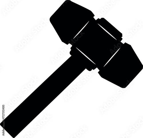 Hammer silhouette vector illustration, Norse mythology Thor hammer icon, Black weapon design