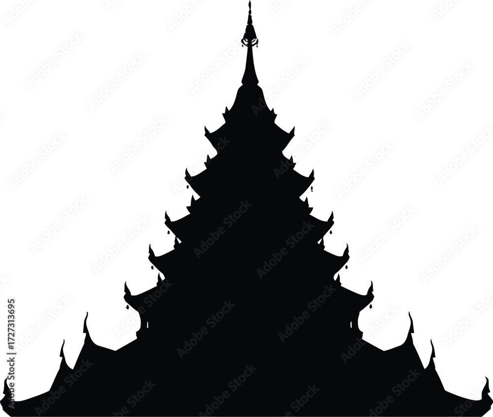 Mon temple silhouette asian architecture icon landmark vector