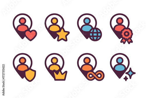 Symbolic Employee Check-ins. Symbolic Employee Check-ins in modern flat vector : employee check-in with heart, employee check-in with star, employee