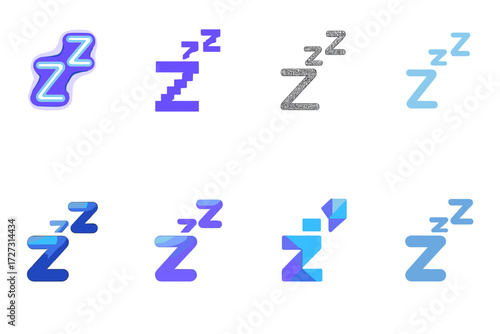 Sleep Mode Icons. Creative Styles set of icons in neo-flat style: neon glowing sleep mode, pixel art sleep mode, hand-drawn sketch sleep mode, pastel