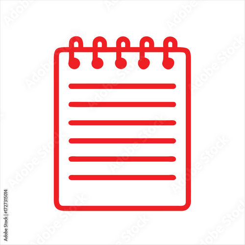 Red Spiral Notebook Icon – Minimal Vector Symbol for Writing, Note-Taking, and Documentation