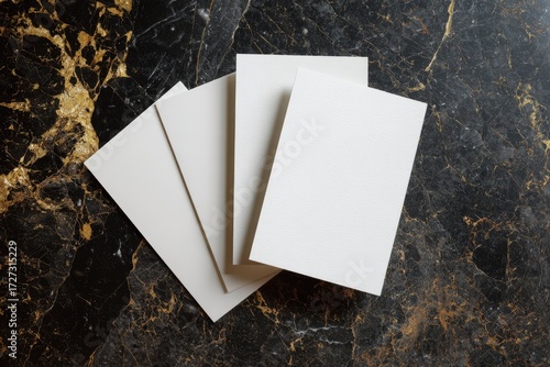 Blank cards on dark marble