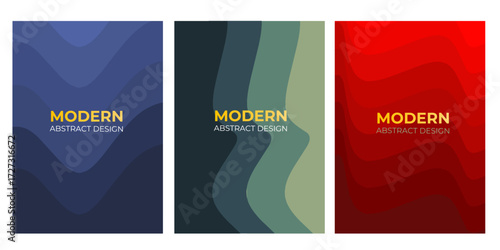 Abstract modern design with liquid wave pattern in a set of three different color schemes.