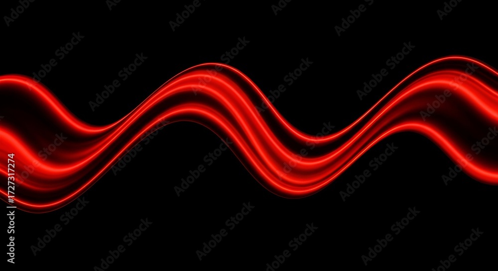 Fototapeta premium Vibrant red abstract wave flows dynamically across a stark black background, creating a powerful, energetic visual for modern design.