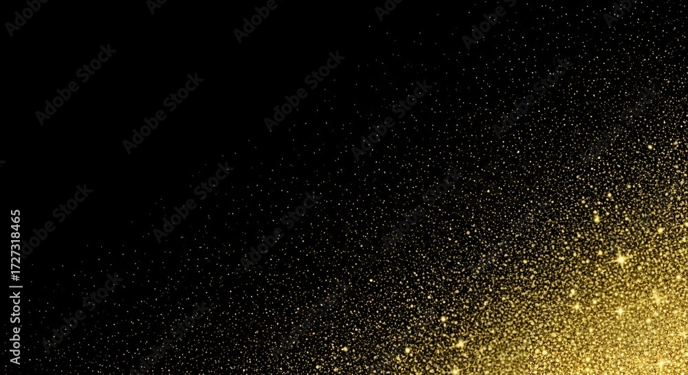 Fototapeta premium Elegant golden glitter explosion on black, perfect for adding a touch of luxury and sparkle to your next design project or event invitation