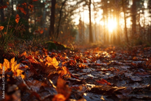 Wallpaper Mural Golden autumn path in the forest Torontodigital.ca