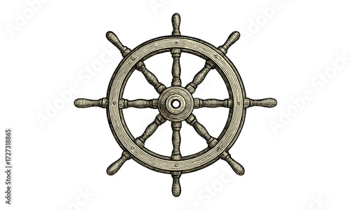 Vintage ship wheel illustration for nautical-themed designs and decor