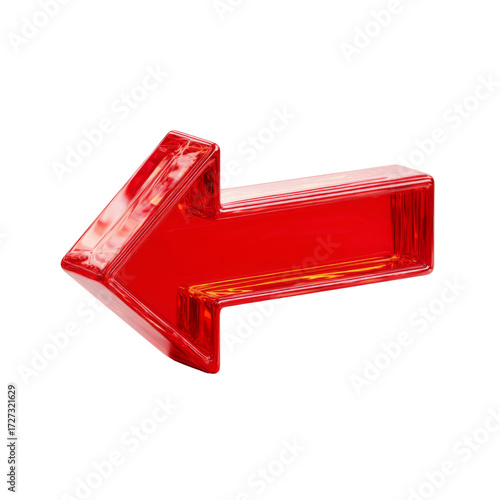 Bright Red Acrylic Arrow Pointing Left for Directional Guidance in Design, Art, or Advertising Applications