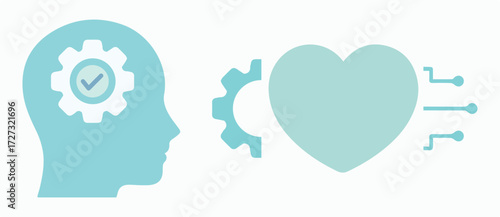 Brain, intelligence, mind, heart, work, mental health, network, human. Emotions, feelings, well-being, positive, head. Shape, set, icon, vector