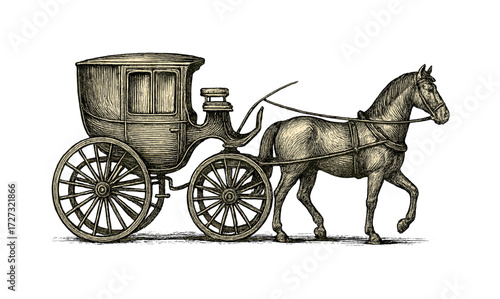 Vintage horse carriage illustration for historical design and art projects