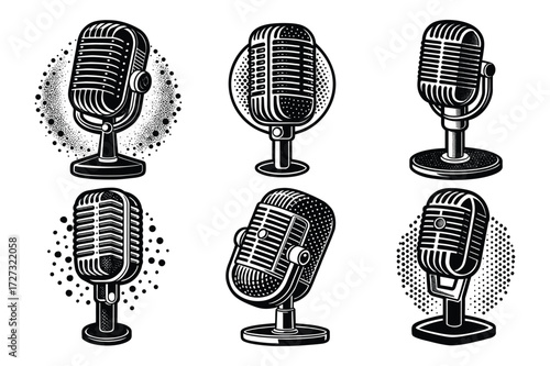 Retro classic microphone illustration with vintage style and detailed shading