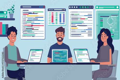 Team of Developers Working Together on Software Code and Projects