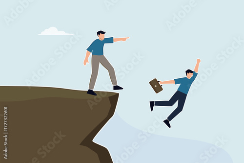 businessman kicked his business partner to fall off cliff.