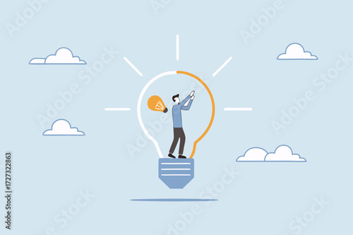 Entrepreneurship, businessman goes to fix light bulb