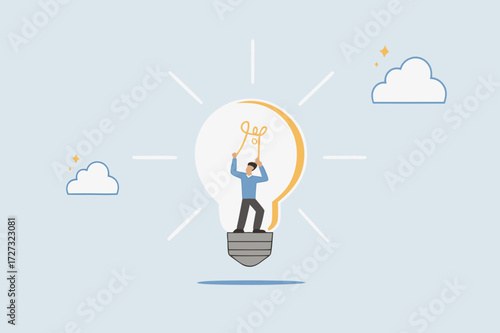 Entrepreneurship, businessman goes to fix light bulb