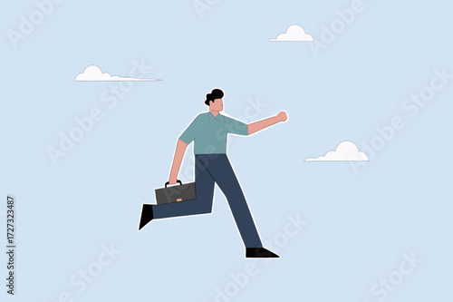 Business agility, businessman holding portfolio works hard to outperform competition. 