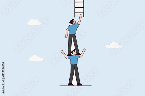 business associate supports his colleagues in climbing ladder of success.