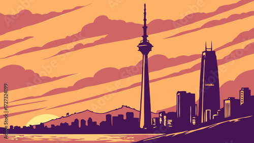 Captivating seoul cityscape vector with iconic tower and tall buildings, suitable for travel brochures, website headers, and citythemed designs.