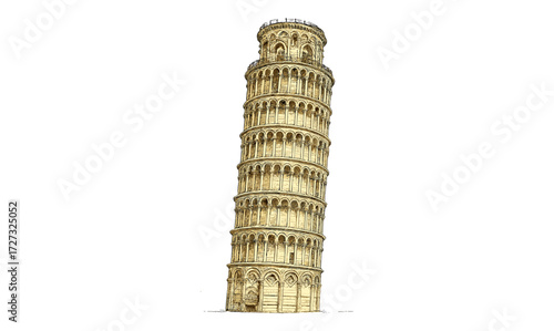 Engraved panorama of leaning tower design on yellow background for artistic composition