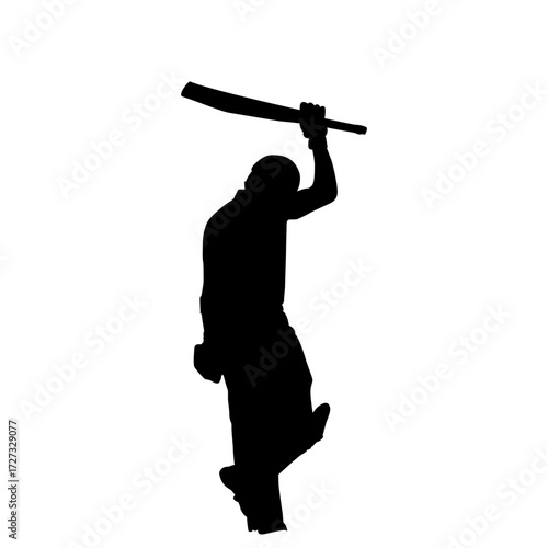 Silhouette of a cricket player in action.