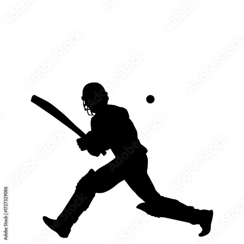 A dynamic silhouette of a cricket player in mid-swing, capturing the intensity of the game.