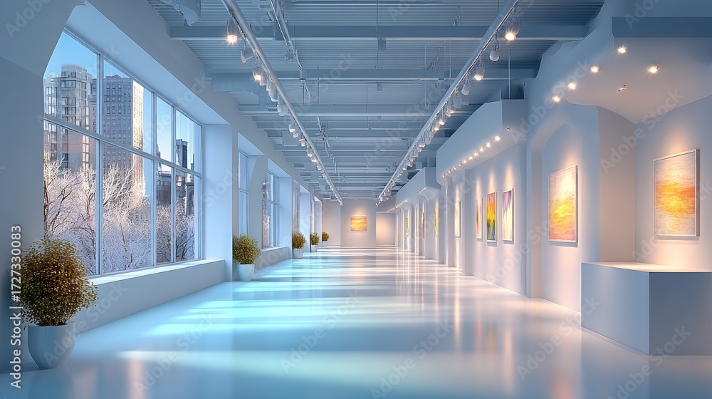 Fototapeta premium White Infinity - A white gallery space where corners are softly blurred, creating an illusion of infinite whiteness in all directions