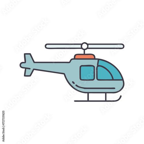 Illustration of a light blue helicopter flying machine aviation transport vehicle chopper air travel