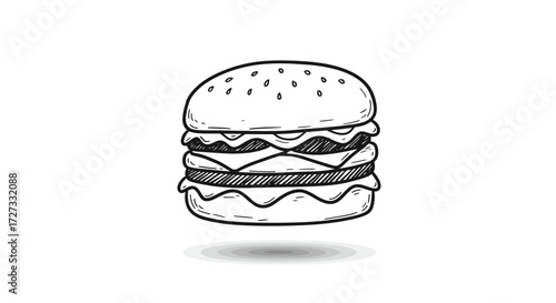 Burger Black and White Sketch on White Background