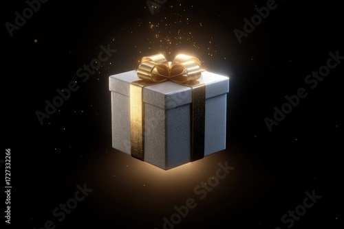 Gift box illuminated by glowing particles
